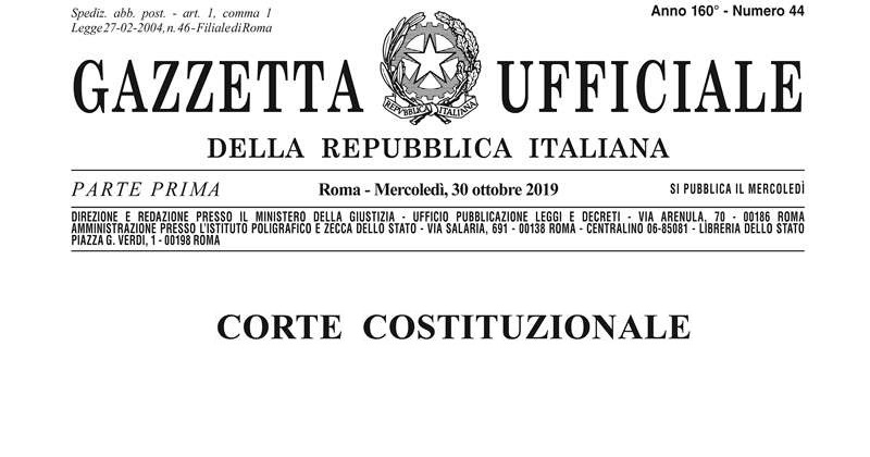 Gazzetta ufficiale: Pubblicato il ricorso alla legge regionale sull'aggiudicazione e sull'anomalia