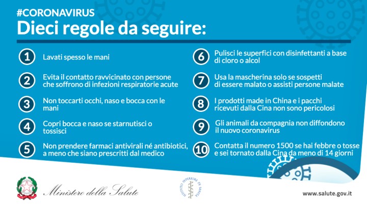 Coronavirus: 10 regole da seguire