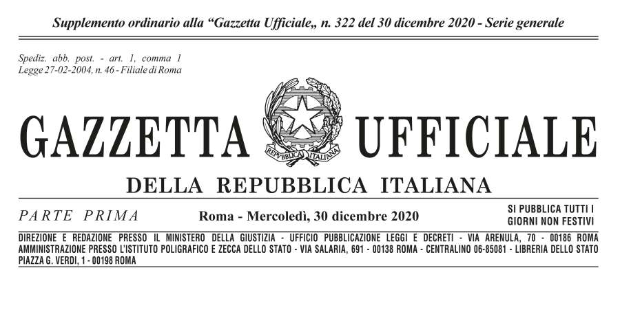 Gazzetta ufficiale: Pubblicata la legge di bilancio 2021