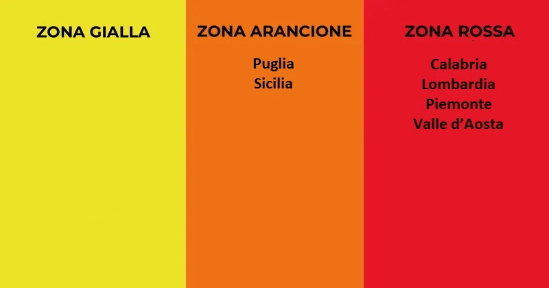 Coronavirus Covid-19: Prorogate zone rossa e arancione per Calabria, Lombardia, Piemonte, Valle d’Aosta, Puglia e Sicilia