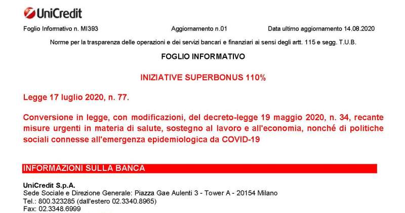 Superbonus 110%: da Unicredit il prezzo di acquisto dei crediti fiscali