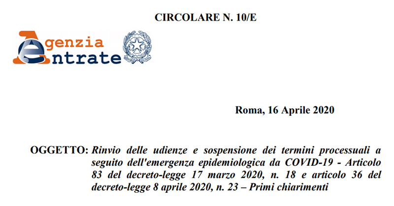 #CuraItalia e Liquidità: dall'Agenzia delle Entrate le istruzioni sul rinvio delle udienze e sospensione dei termini processuali