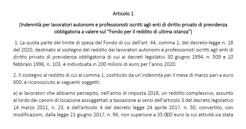 Ultime notizie Covid-19: ecco il decreto per l'indennità ai professionisti iscritti alle Casse di previdenza private