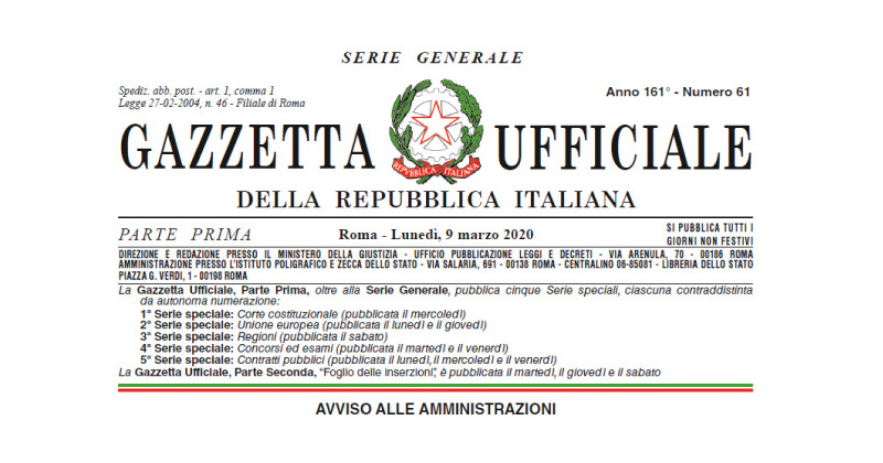 Coronavirus COVID-19: I nuovi provvedimenti normativi pubblicati sulla Gazzetta Ufficiale