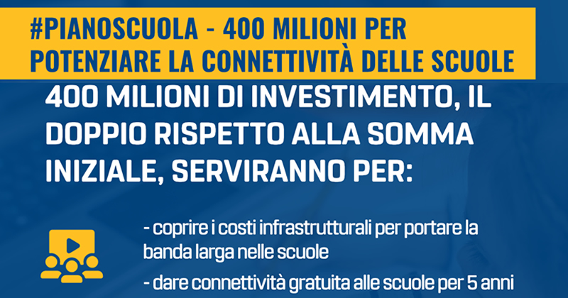 Emergenza COVID-19 e Scuola digitale: approvato Piano da oltre 400 milioni per la banda ultralarga