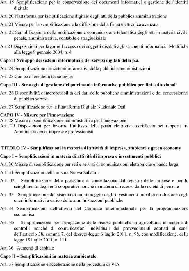 Decreto Semplificazioni - Articoli da 19 a 37