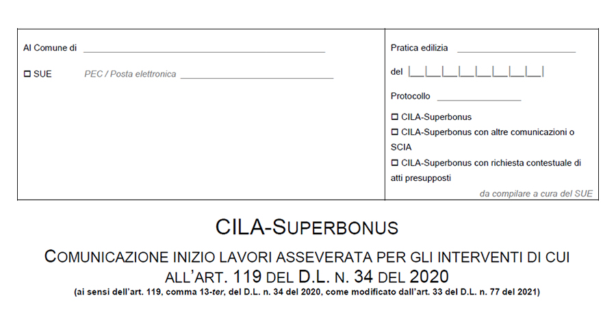CILA-Superbonus 110% (CILAS): approvata la nuova modulistica