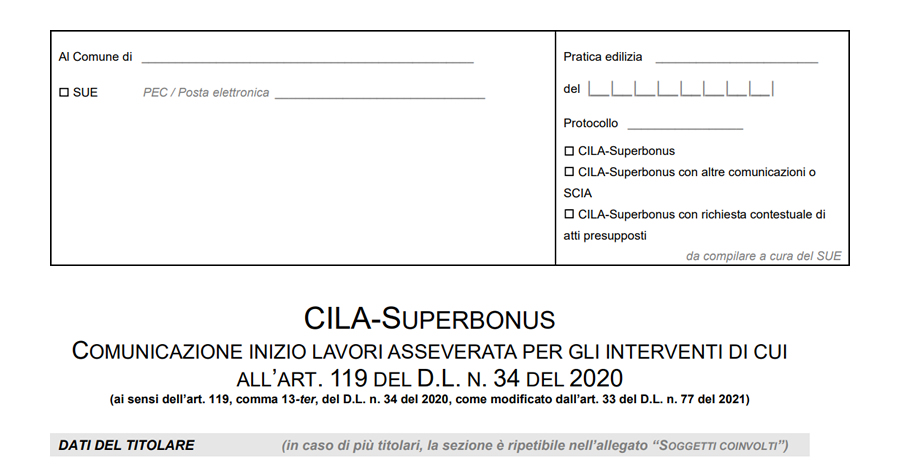 La nuova CILA-Superbonus: modello, istruzioni tecniche, linee guida e note