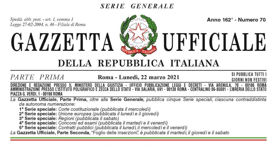 Gazzetta Ufficiale: il testo pubblicato del decreto-legge n. 41/2021 Sostegni