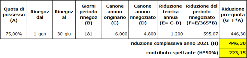 Contributo a fondo perduto - Esempio