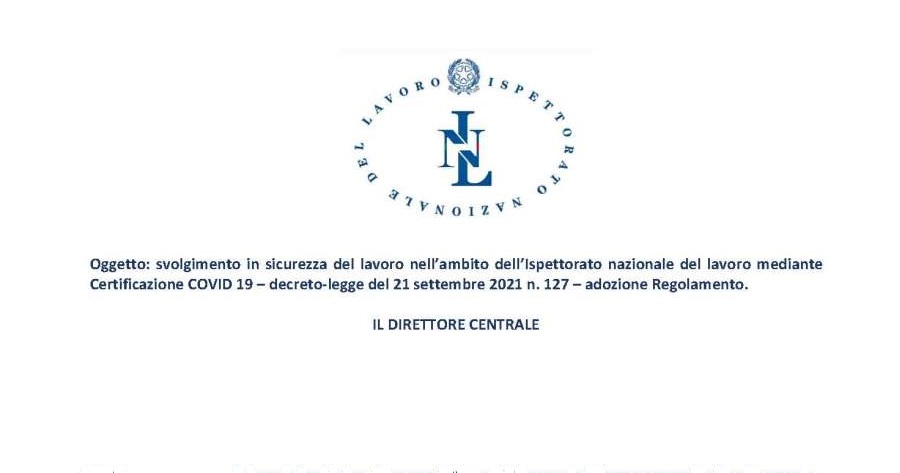 INL: Regolamento certificazione Covid-19