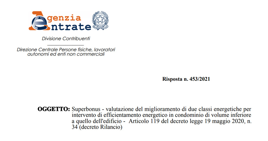 Superbonus 110% e doppio salto di classe energetica: nuova risposta del Fisco