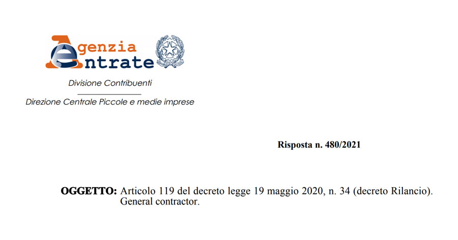 Superbonus 110% e General Contractor: nuova risposta del Fisco