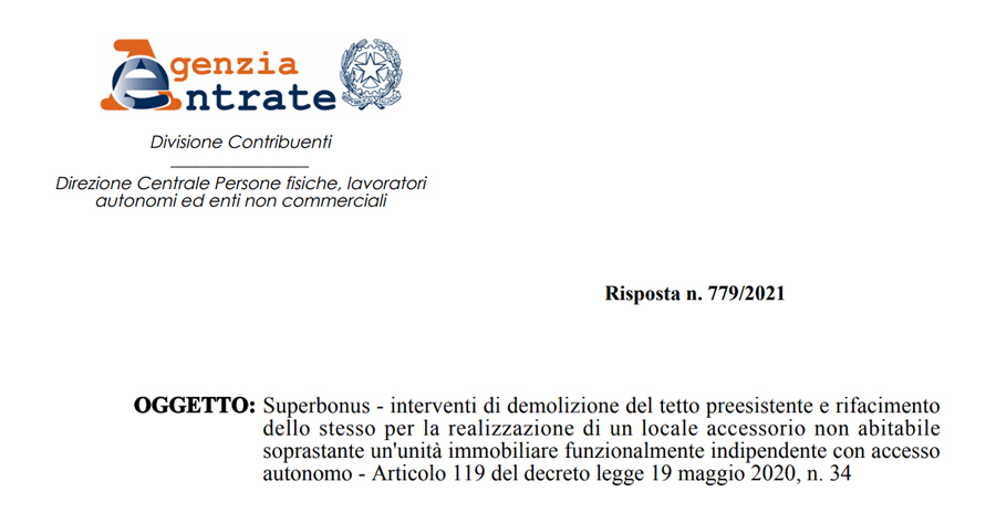 Superbonus 110% e pertinenze: AdE sulla parziale demolizione e ricostruzione