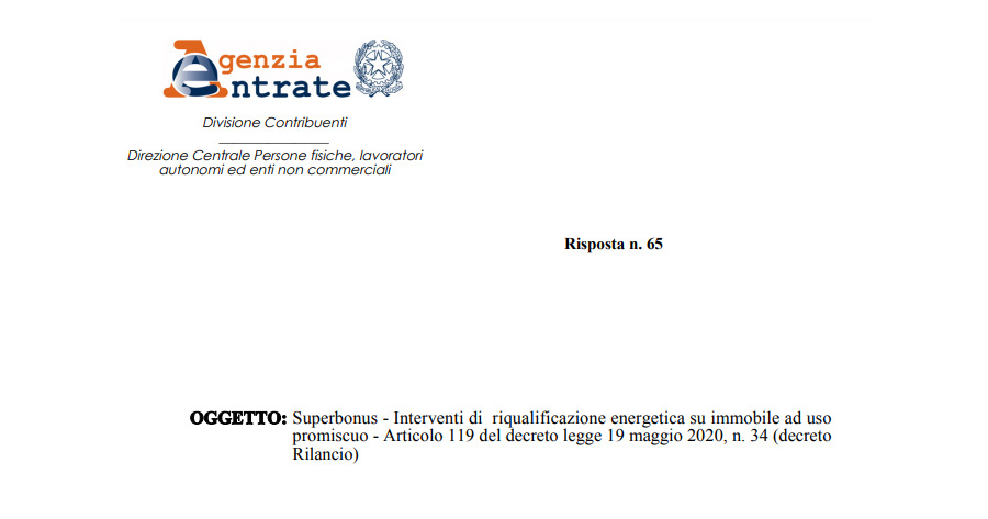 Superbonus 110%: l’Agenzia delle Entrate sull’uso promiscuo dell’immobile