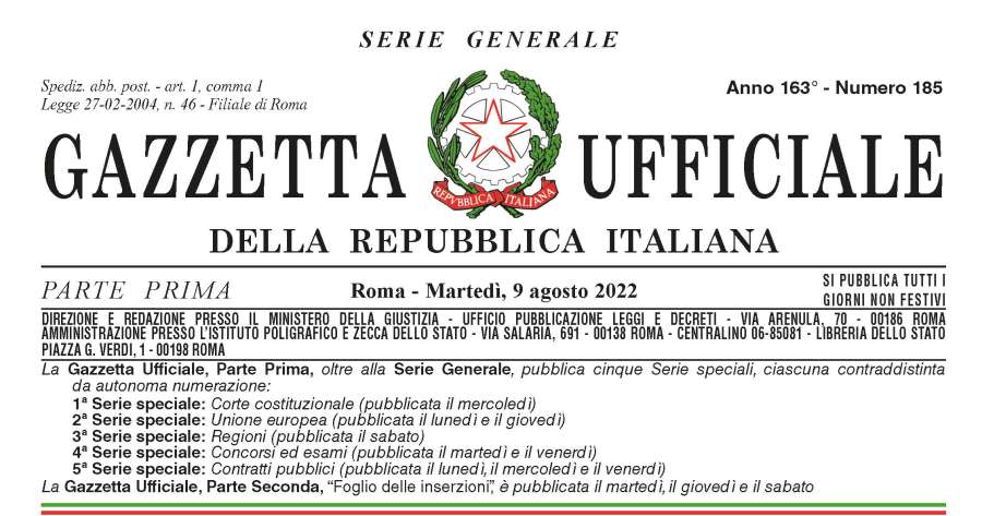 Gazzetta Ufficiale: Pubblicato il decreto-legge “Aiuti bis”