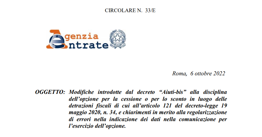 Cessione Superbonus 110% e bonus edilizi: aggiornata la circolare del Fisco