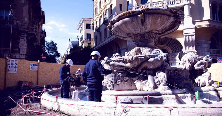 Iniezioni di resine espandenti per il consolidamento della Fontana delle Rane in Roma