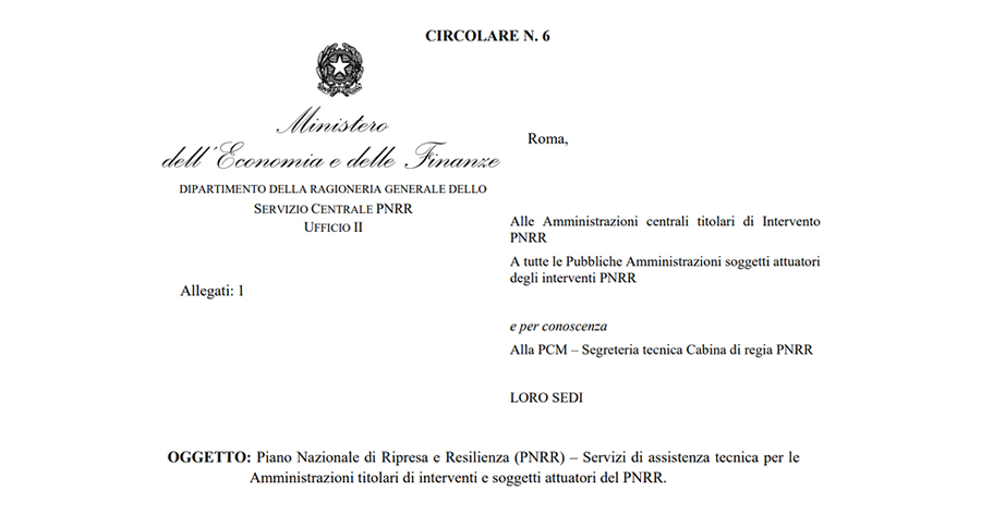 PNRR e assistenza tecnica per le PA: la circolare della Ragioneria di Stato