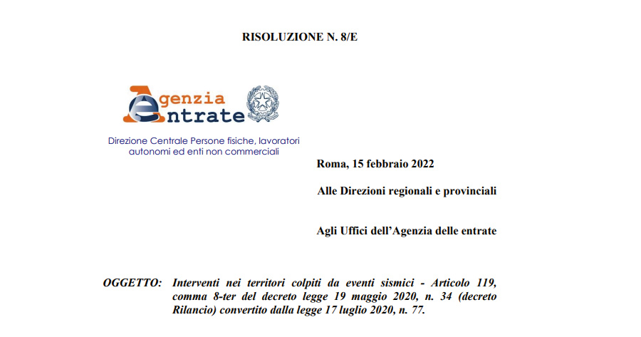 Superbonus 110% e ricostruzione post sisma: nuovi chiarimenti dal Fisco