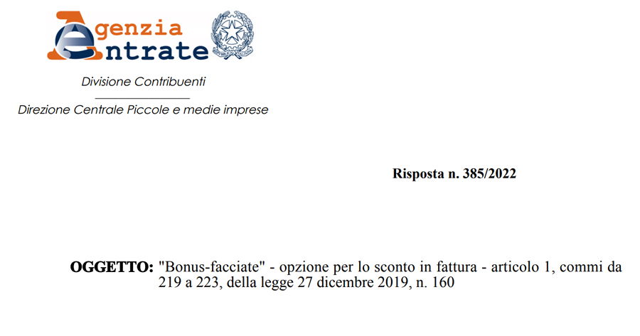 Bonus Facciate 90%: l'Agenzia delle Entrate sullo sconto in fattura