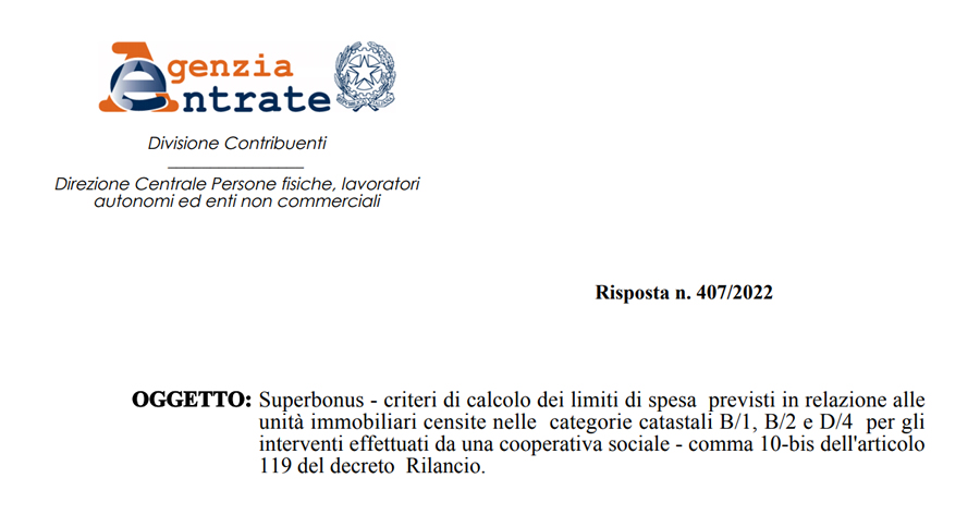 Superbonus 110%: il Fisco sui limiti di spesa per le u.i. B/1, B/2 e D/4