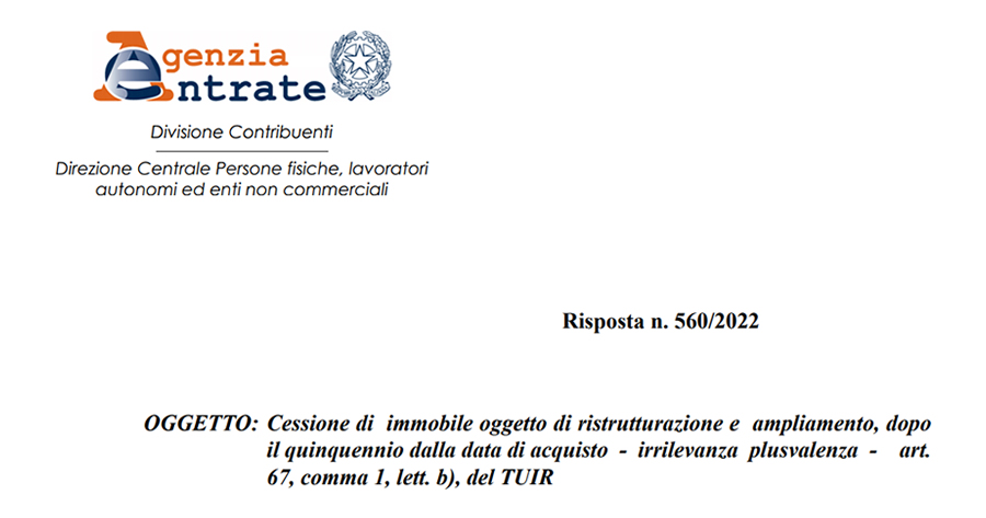 Cessione immobile oggetto di ristrutturazione e ampliamento: il Fisco sulla plusvalenza