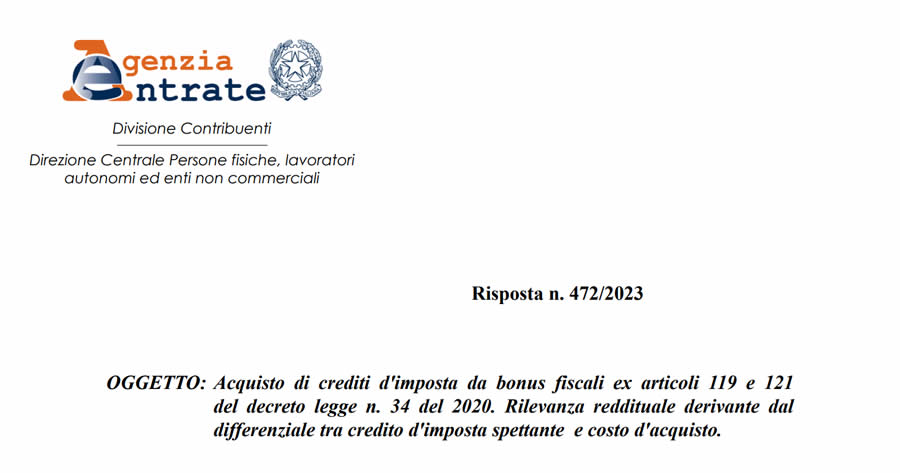 Acquisto crediti da superbonus: il Fisco sulla tassazione della plusvalenza