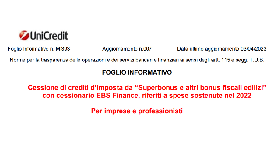 Superbonus e bonus edilizi: nuova offerta di Unicredit per l'acquisto dei crediti