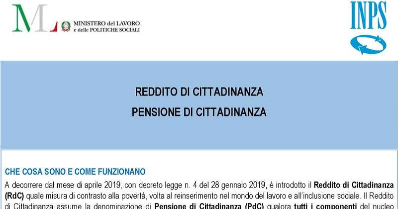 Reddito Di Cittadinanza L Inps Pubblica Il Modulo Per La Domanda