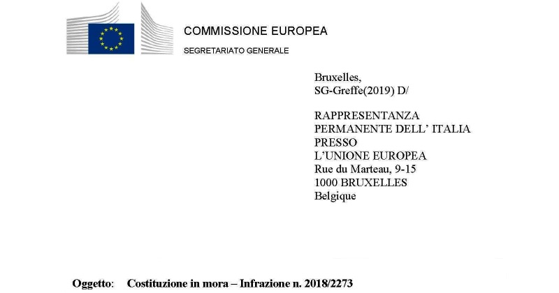 Codice dei contratti: Ecco la lettera di costituzione in mora inviata dalla UE al Governo italiano