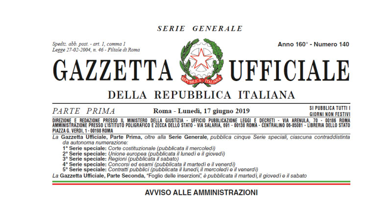 Sblocca Cantieri, in Gazzetta la Legge 14 giugno 2019, n. 55 di conversione del D.L. n. 32/2019